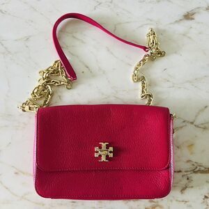 TORY BURCH Solid Maroon Pink Leather Small Crossbody Bag